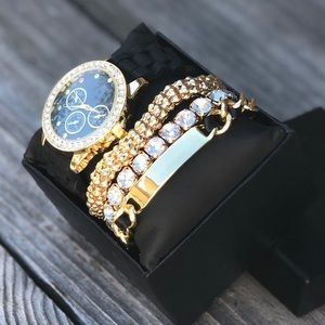 Black & gold watch/bracelet set